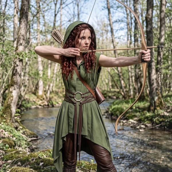 Ranger's Hooded Sleeveless Surcoat Outfit, Medieval Viking LARP Renfaire Costume, Adjustable Dual O-Ring Utility Belt, Fantasy Rogue Ranger