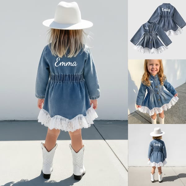 Personalized Girl Lace Retro Denim Dress