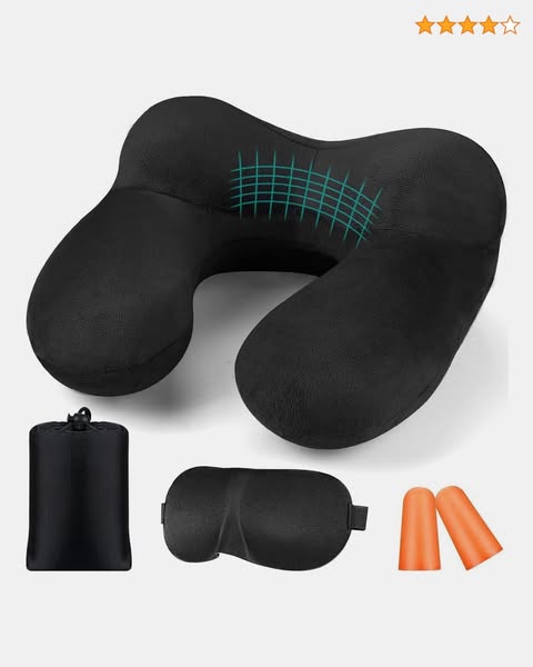 Travel Pillow, Neck Pillow Inflatable for Aeroplane with Ear Plugs, Soft Velvet, Ergonomic Neck Pillow, Travel Pillow, Inflatable for Office