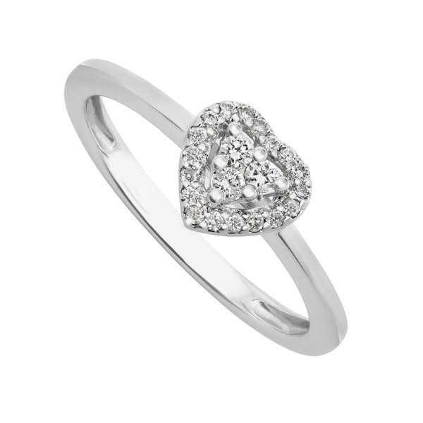 9ct Gold Diamond Heart Cluster Ring Ladies Size: J