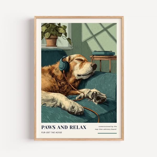 Golden Retriever Headphones Print