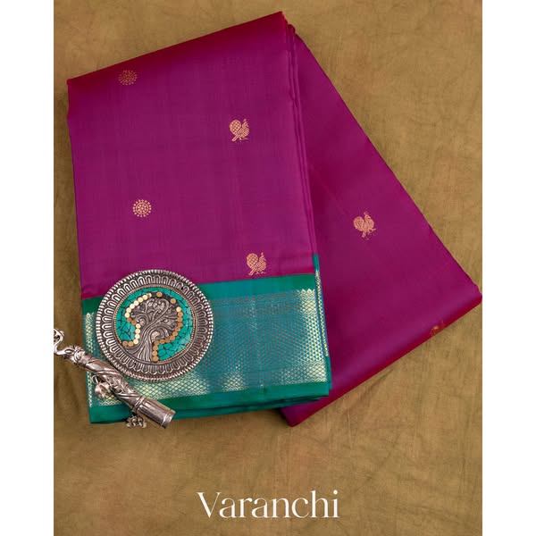 Purple Korvai Pure Kanchipuram Silk Handloom Saree