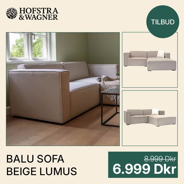 Balu sofa m. puf | Kun 6.999 kr. + gratis levering