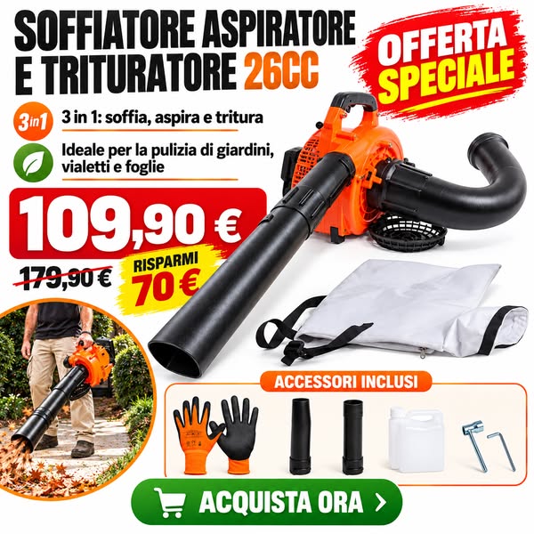 Soffiatore Aspiratore Trituratore 26cc — Solo 109,90 €