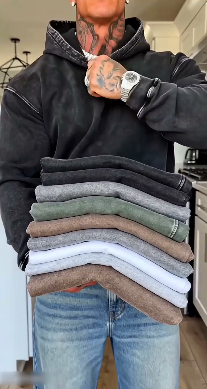 Men's Dark Grey Acid-Wash Oversized Hoodie