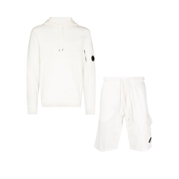 C.P. Company Logo Patch Hoodie & Short Set in White