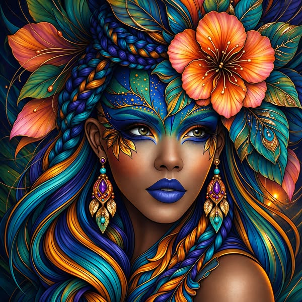 Floral Woman Portrait Diamond Painting Kit