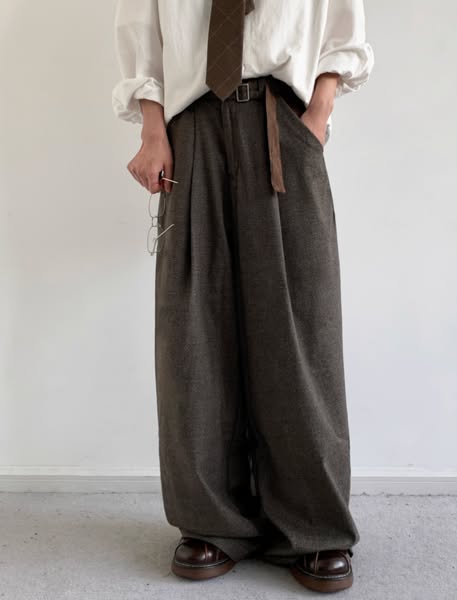 Vintage Glen Plaid Trousers with Built-in Belt
