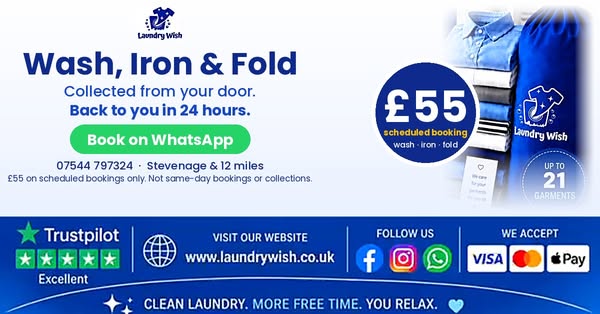 Wash, Iron & Fold – £55, back in 24hrs