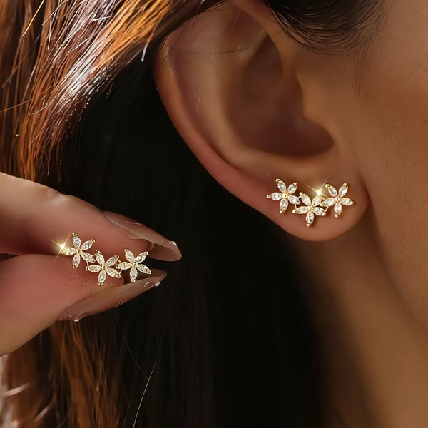 Sparkling Triple Floral Earrings