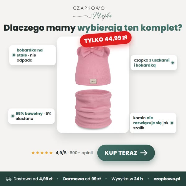 Komplet z uszkami i kokardką dla dziewczynki