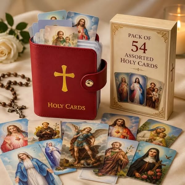 Catholic Faux Leather Holy Card Holder – Pocket Prayer Card Organizer with Snap Closure - Red / Holder Only