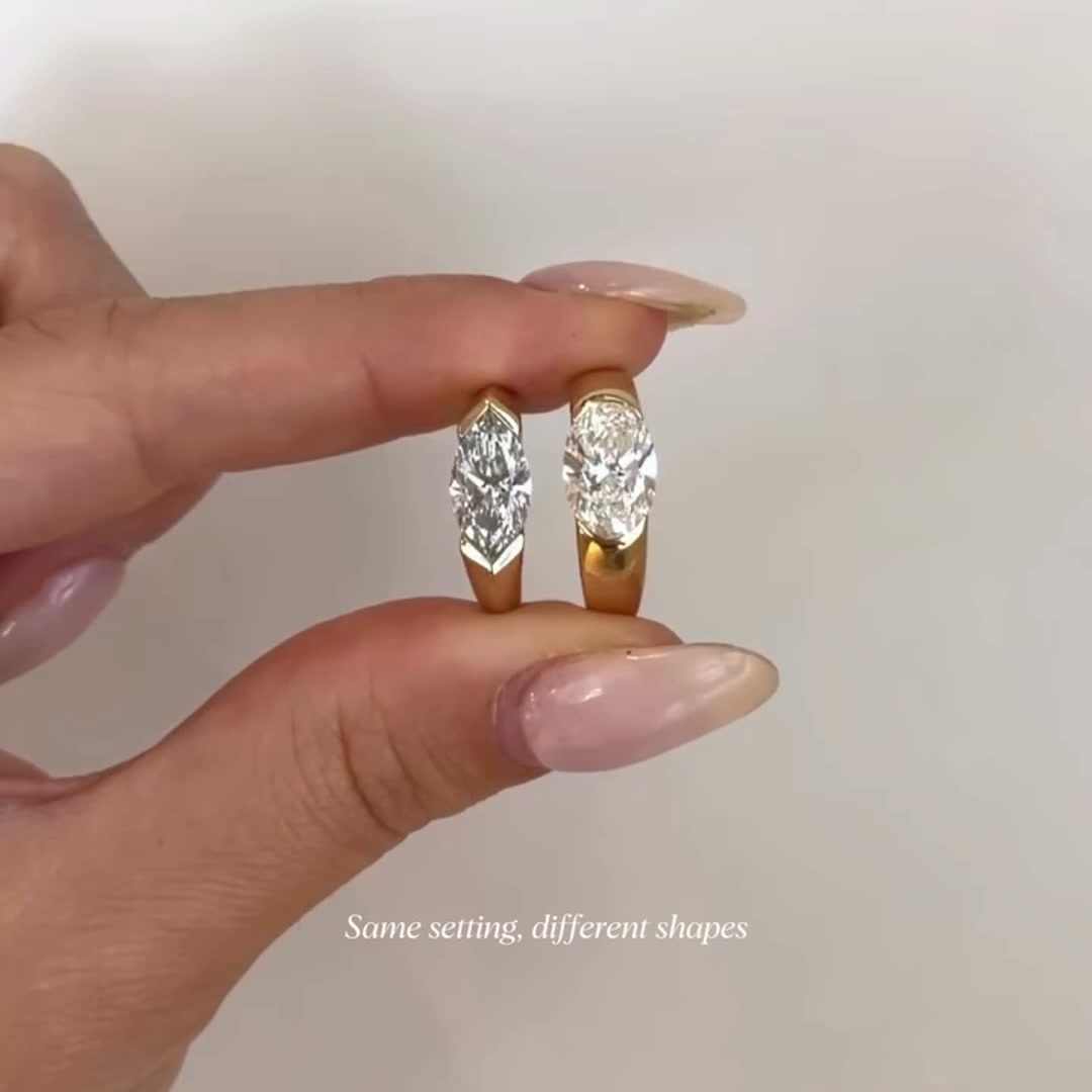 Half Bezel Marquise Moissanite Ring