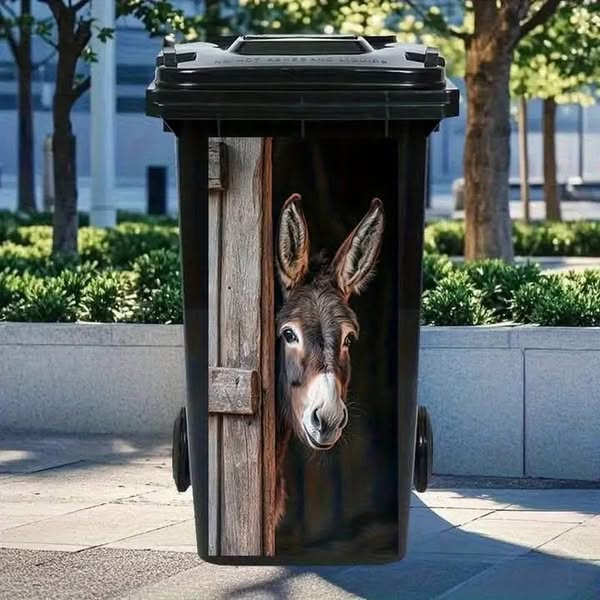 Donkey Painting Trash Can Sticker