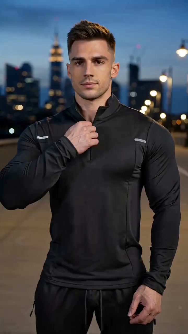 KZZ Men's Half-Zip Long-Sleeve Compression Shirt