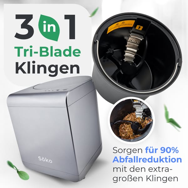 Verwandle Biomüll in 2–4 Stunden in frische Komposterde mit dem elektrischen Söko Komposter