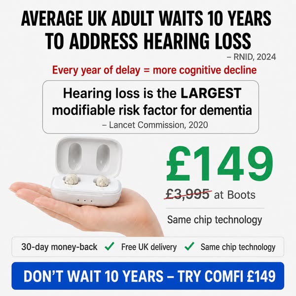 10 million uk adults need hearing help. Most wait a decade. £149 fixed mine.