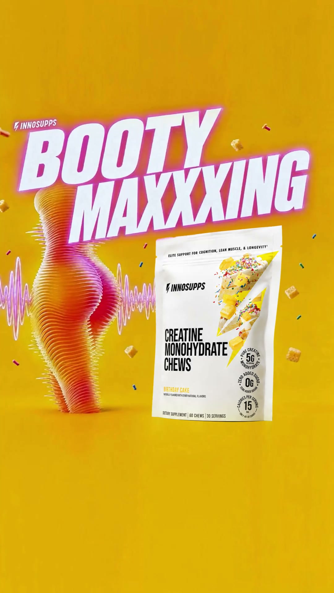 Max Out Booty Gains with 5g of Creatine in 2 Delicious Chews - 100% Money Back Guarantee