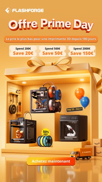 Prime Day Flashforge : économisez jusqu’à 150 € !