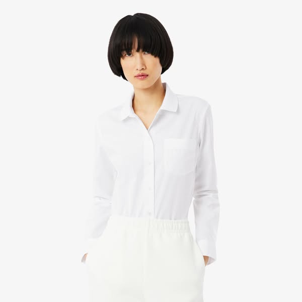 Γυναικείο Ribbed Collar Stretch Poplin Πουκάμισο Slim Fit