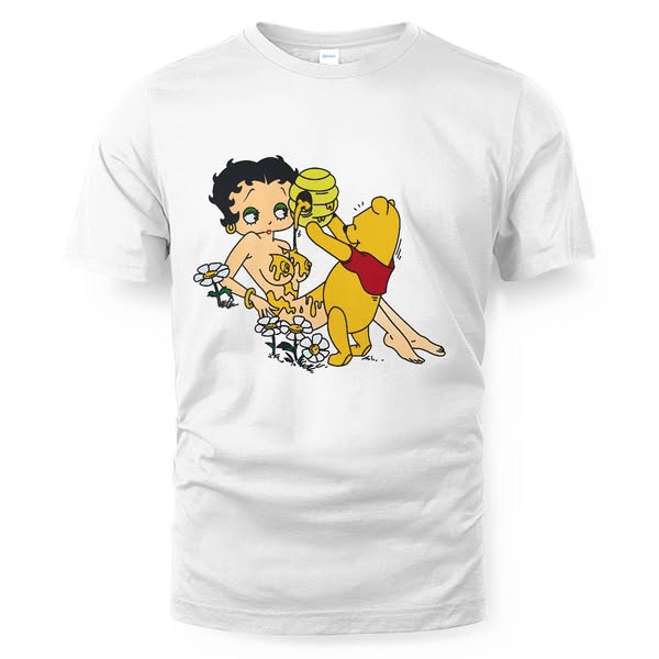 Winnie The Pooh Pouring Honey On Betty Boop Shirt / Trending