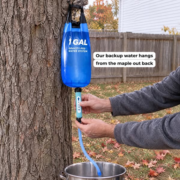 A backup water source that hangs from a branch