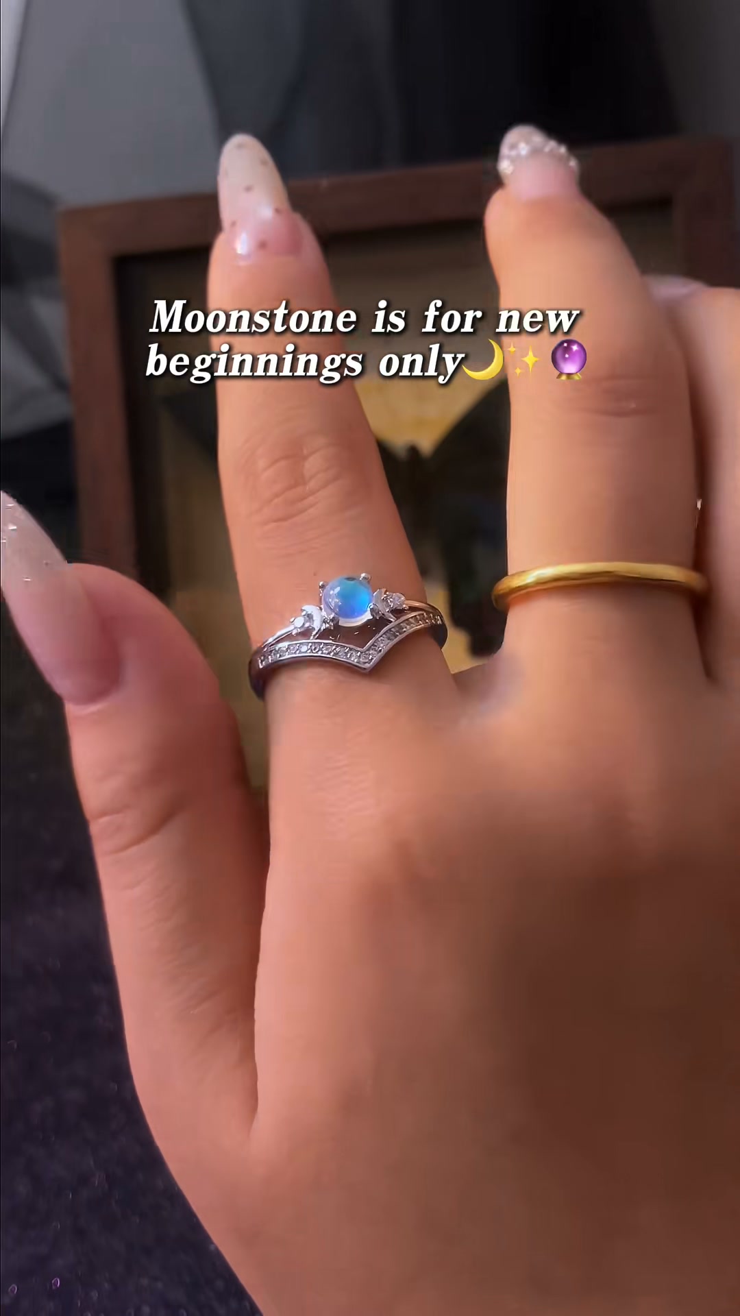 Vintage Gothic Crescent Moon Moonstone Ring