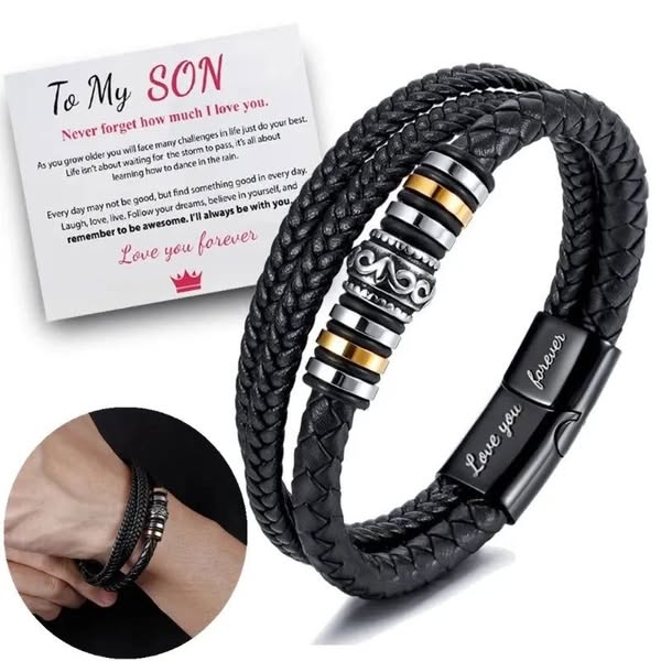 To My Son Never Forget How Much I Love You Braided Leather Bracelet