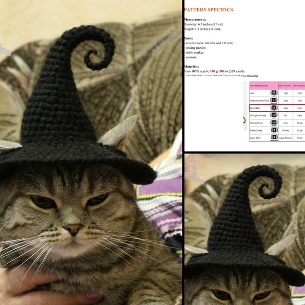 Spellcaster Cat Witch Hat Crochet Pattern