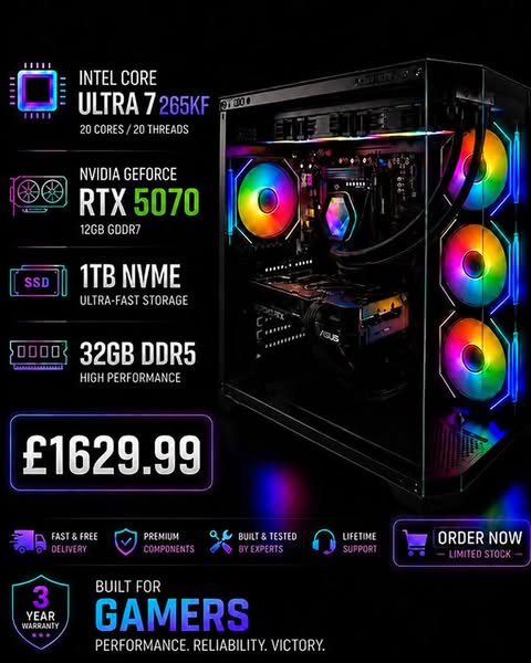 Intel Ultra 7 265kf, RTX 5070 GAMING PC (READY TO GO, NEW)