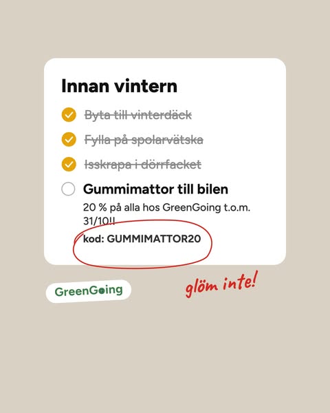 20 % rabatt på alla gummimattor oktober ut