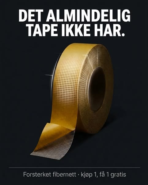 Forstærket fibernet — ikke almindelig tape.