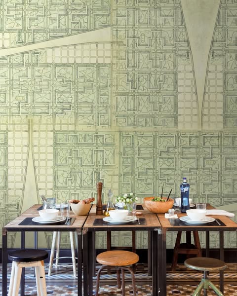 Tres Tintas CITY Vert - Papier Peint Vintage