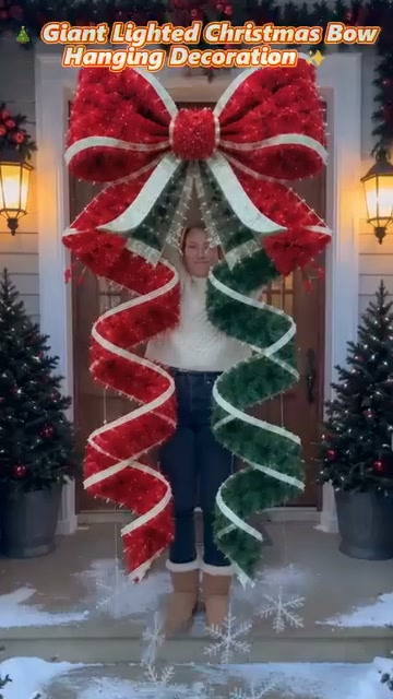 Giant Lighted Christmas Bow – Hanging Holiday Entryway Decoration