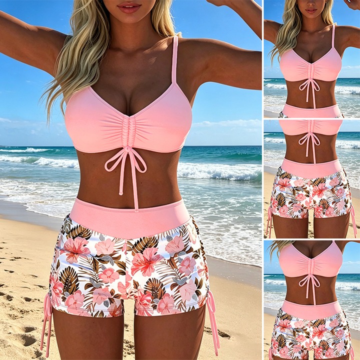 Drawstring Floral Boy Short Bikini