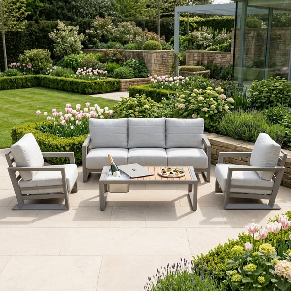 Cambino 3-Seater Sofa Set with 2 Armchairs & Ice Bucket Coffee Table