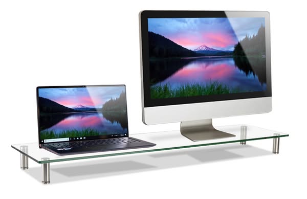 Stand Supporto Da Scrivania In Vetro Trasparente Per Monitor...