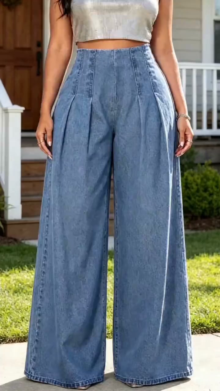 Gratis verzendingDames High-Waist Wide-Leg Jeans – Comfortabele Pasvorm & Optisch Langere Benen