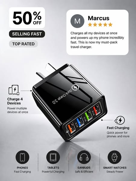 O criativo por trás: Four-Port Travel Charger