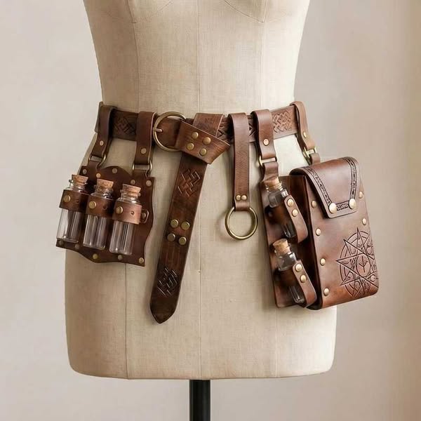 Renaissance Potion Bottle Belt Bag With Skirt Hikes, Medieval Festival Costume Accessories, Wizard LARP