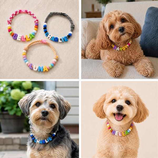 Personalized Beaded Adjustable Dog Necklace