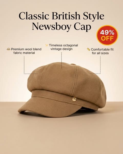 British-Style Newsboy Cap