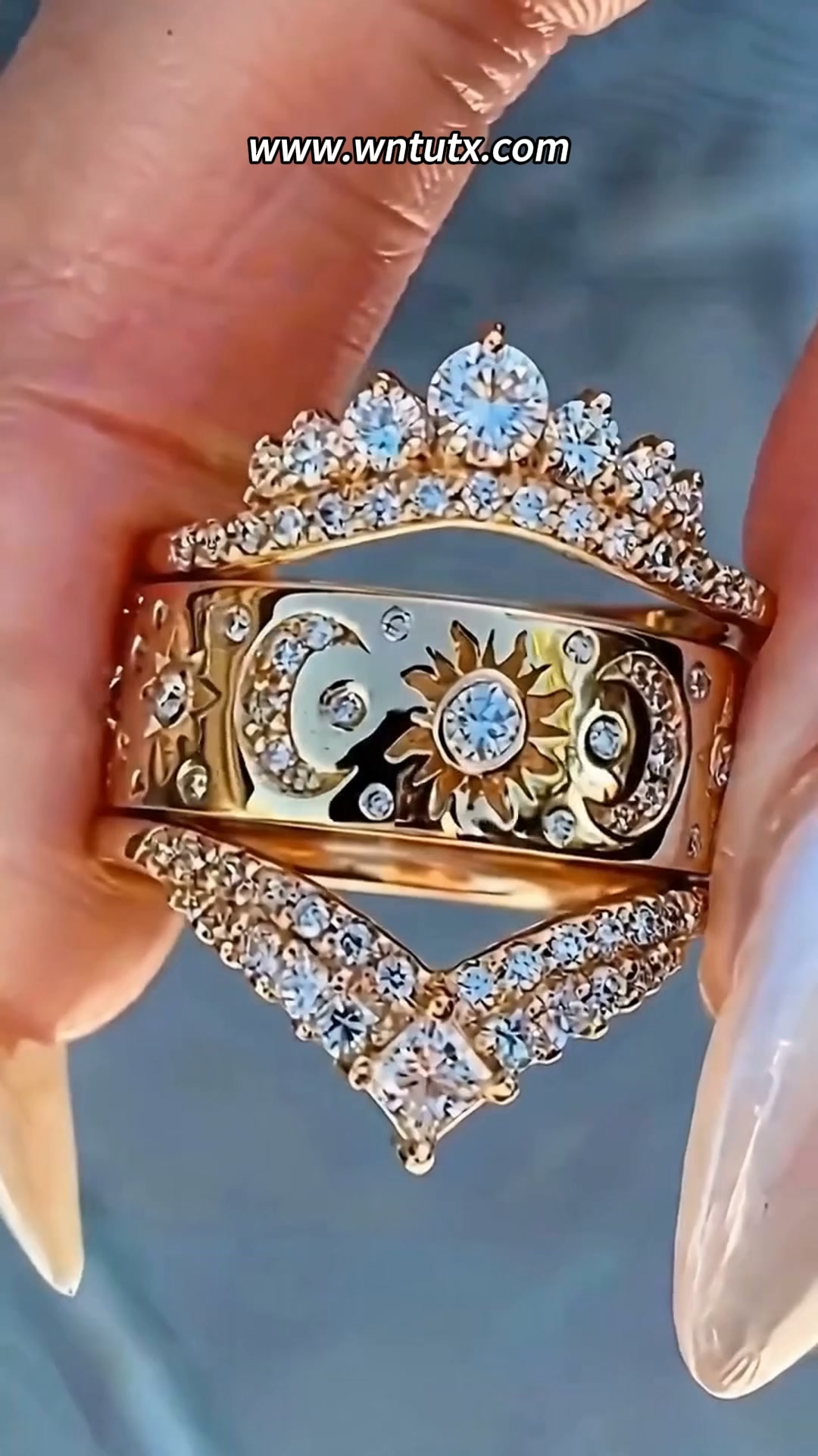 Sun Moon Star 3Pcs Ring Set