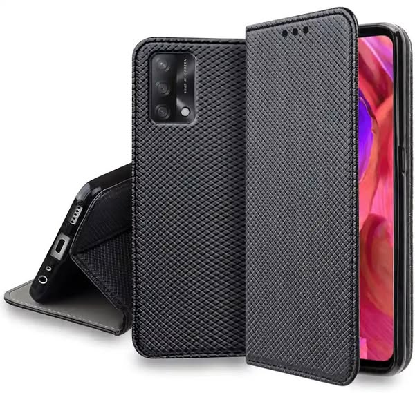 Etui zamykane do Oppo A54 5G/A74 5G/A93 5G czarny + szkło