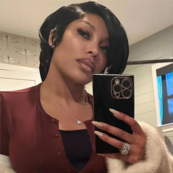 Short Pixie Cut With Long Bangs Full Lace Human Hair Wig| 100% Scalp Melt