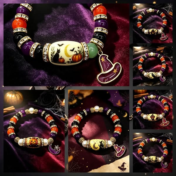 Halloween Black Cat Beaded Bracelet for Women