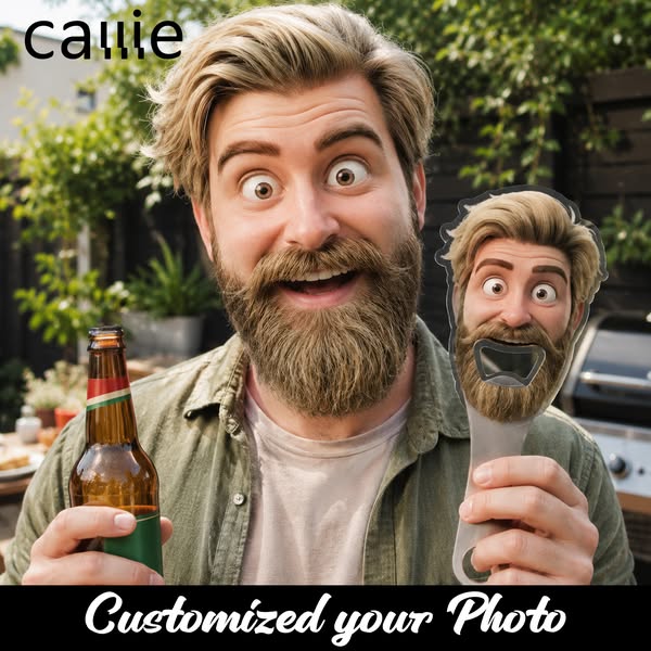 Personalized Funny 3D-Style Artwork Face Photo Bottle Opener with Magnet Fridge Decor Wine Accessory Birthday Gift for Drinking Enthusiast