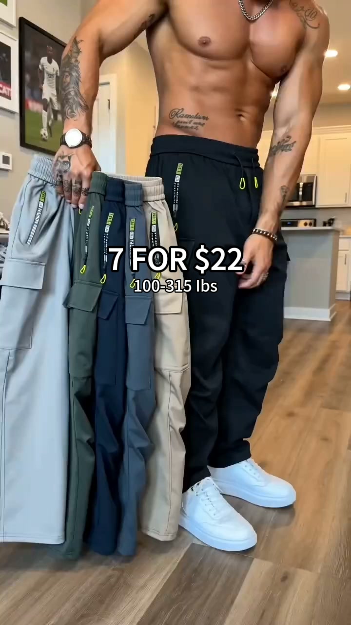 Men's Big & Tall Loose Cargo Pants – Elastic Drawstring Waist, Multi-Pocket, Breathable Streetwear Trousers