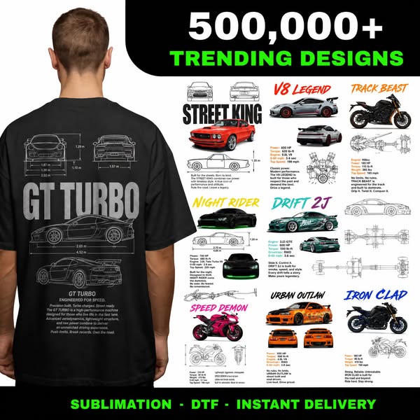 Car Blueprint Tees, Ready to Print