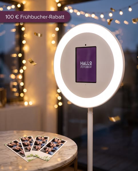 100 € Frühbucherrabatt sichern – jetzt Termin prüfen!
Eure Gäste werden es lieben Die HalloFotobox bringt Spaß, Erinnerungen & Sofortd